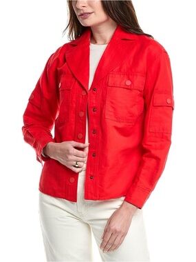 cabi Detour Linen-Cotton Utility Jacket Red - Women’s Size Small